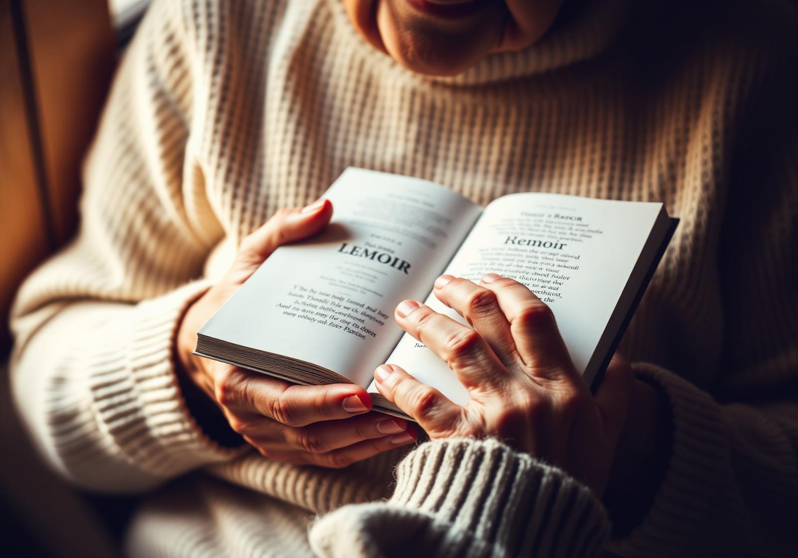 Hands holding a memoir book